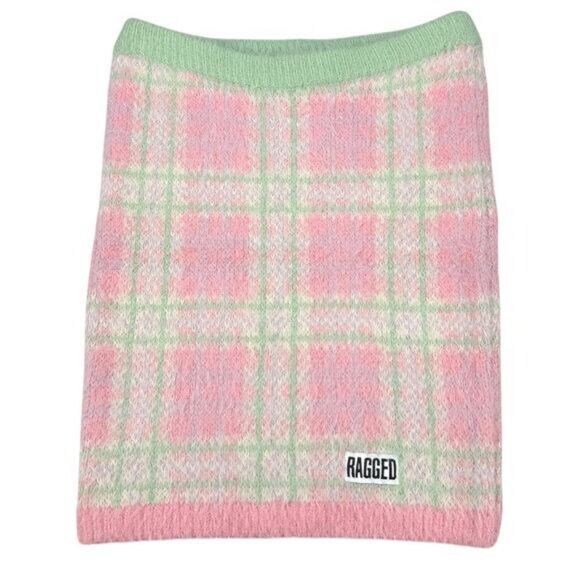 NWT THE RAGGED PRIEST Siren Fuzzy Plaid Knit Mini Bodycon Skirt Size Small Pink - Picture 3 of 6